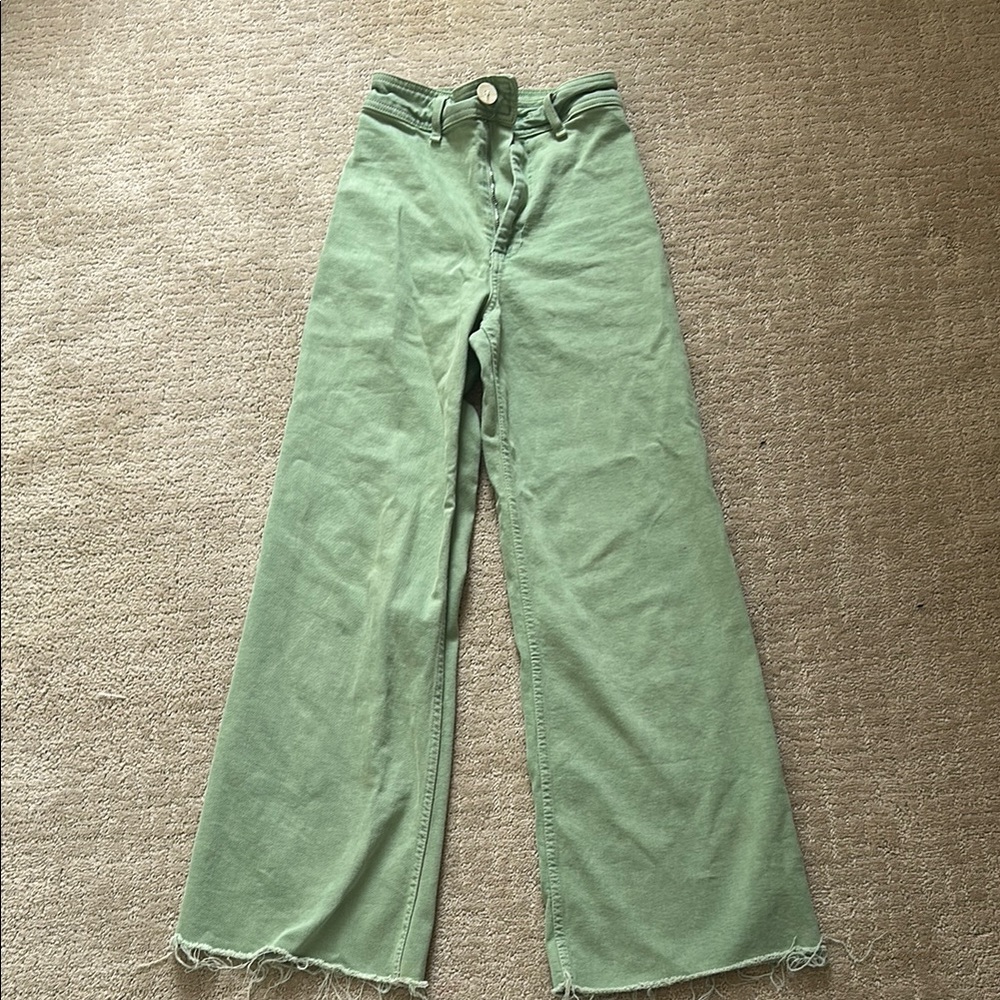 Zara Green Wide-Leg Women Jeans